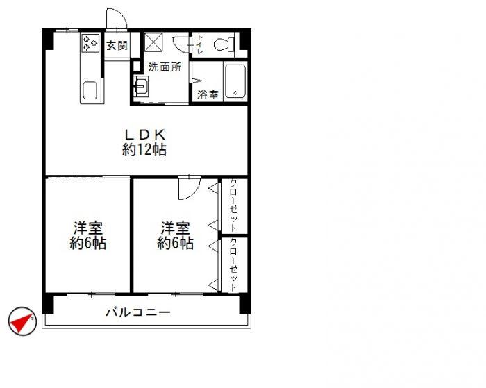 Floor plan. 2LDK, Price 9.5 million yen, Occupied area 54.81 sq m , Balcony area 7.44 sq m