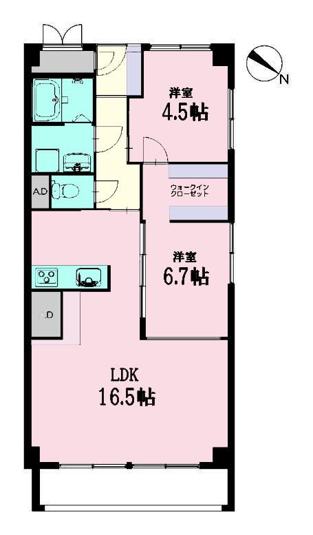 Floor plan. 2LDK + S (storeroom), Price 12.9 million yen, Footprint 64.4 sq m , Balcony area 6.7 sq m 2LDK + WIC