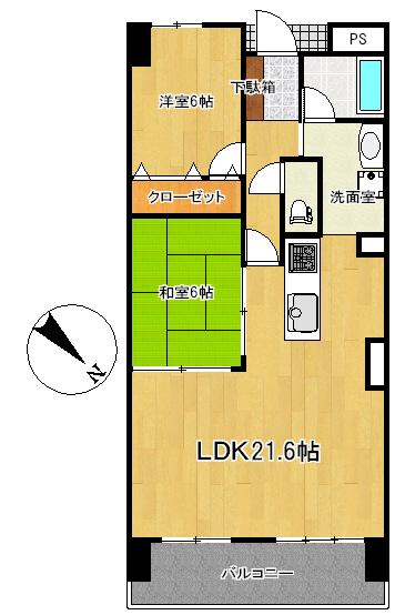 Floor plan. 2LDK, Price 15.8 million yen, Occupied area 70.77 sq m , Balcony area 11.6 sq m
