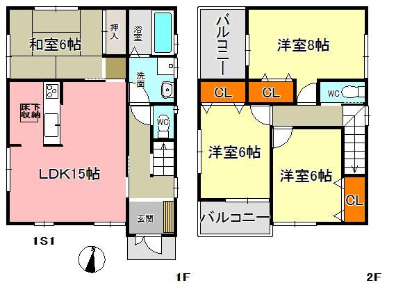 Floor plan. 32,800,000 yen, 4LDK, Land area 126.98 sq m , Building area 95.58 sq m ○ 4LDK ○ parking two