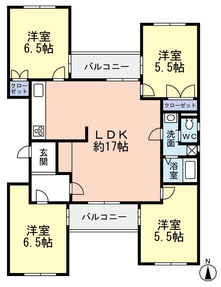 Floor plan. 4LDK, Price 12.8 million yen, Occupied area 78.57 sq m , Floor four room became independent around the balcony area 5.55 sq m LDK.
