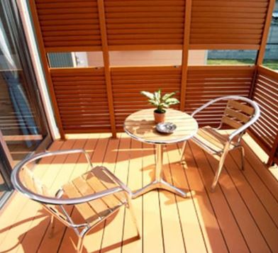 Kitchen. Complete image photo. The healing space of holiday dedicated wood deck. 