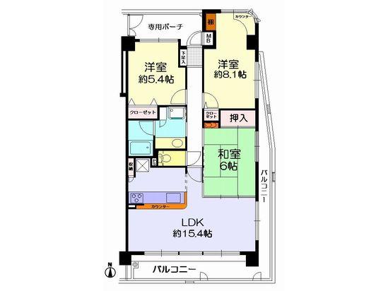 Floor plan. 3LDK, Price 17.5 million yen, Occupied area 74.08 sq m , Balcony area 17.44 sq m