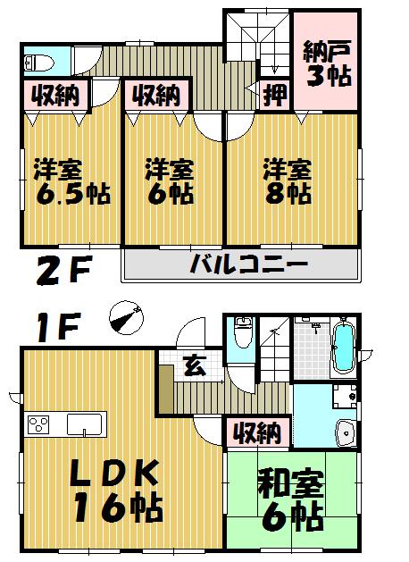 Floor plan. (1 Building), Price 33,900,000 yen, 4LDK+S, Land area 166.71 sq m , Building area 103.68 sq m