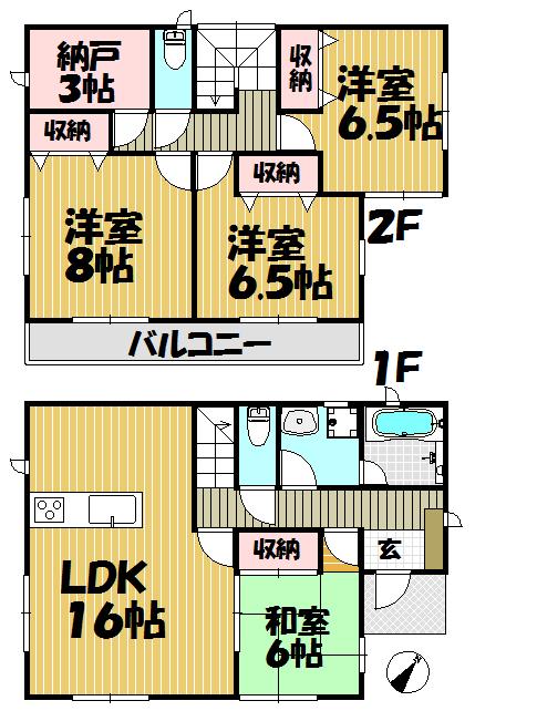 Floor plan. (Building 2), Price 34,900,000 yen, 4LDK+S, Land area 166.83 sq m , Building area 103.68 sq m