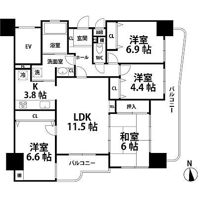 Floor plan. 4LDK, Price 24,900,000 yen, Footprint 85.5 sq m , Balcony area 17.22 sq m Floor