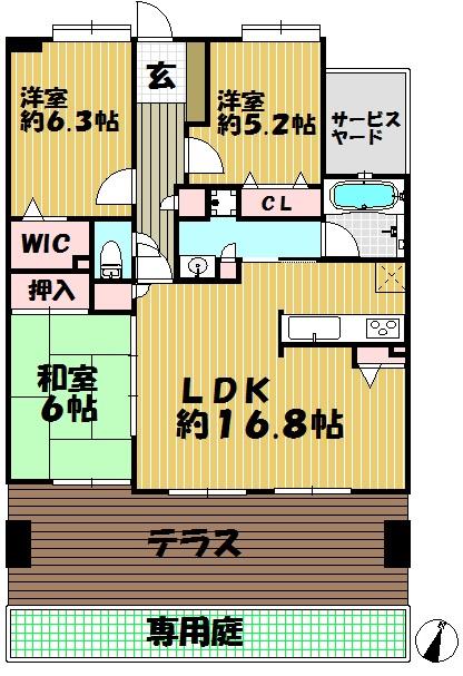Floor plan. 3LDK, Price 16.8 million yen, Occupied area 77.84 sq m