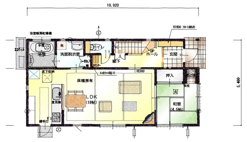 Floor plan. 27,200,000 yen, 4LDK, Land area 139.74 sq m , Building area 105.16 sq m 1 floor Floor Plan LDK18 Pledge + Japanese-style room 4.5 Pledge! Spacious space