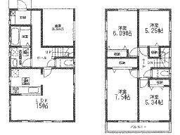 Floor plan. (Building 2), Price 28,480,000 yen, 4LDK, Land area 126.69 sq m , Building area 104.34 sq m