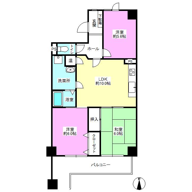 Floor plan. 3LDK, Price 12.8 million yen, Occupied area 64.02 sq m , Balcony area 9.12 sq m   ■ 2013 July interior renovation completed!