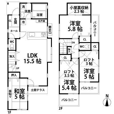 Floor plan. 29,750,000 yen, 4LDK, Land area 144.68 sq m , Building area 114.35 sq m Floor!