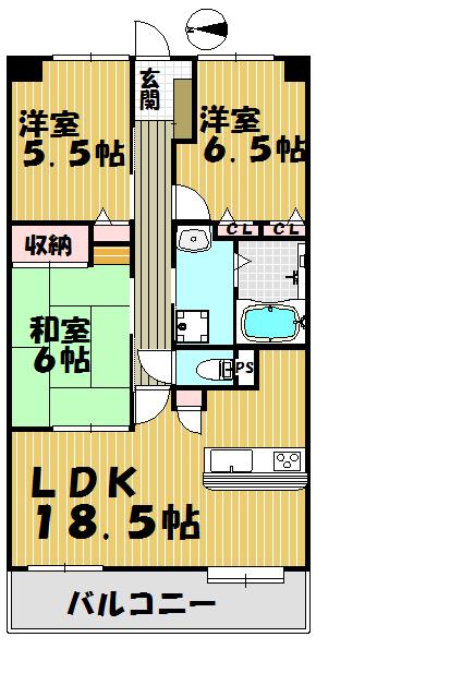 Floor plan. 3LDK, Price 10 million yen, Footprint 67.6 sq m , Balcony area 9.75 sq m