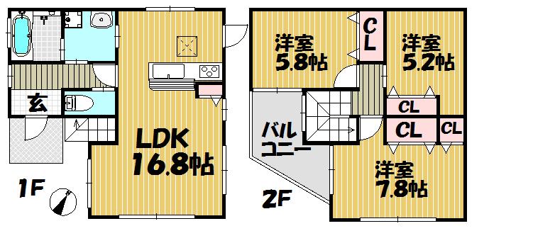 Floor plan. (1 Building), Price 28,400,000 yen, 3LDK, Land area 145.72 sq m , Building area 84.21 sq m
