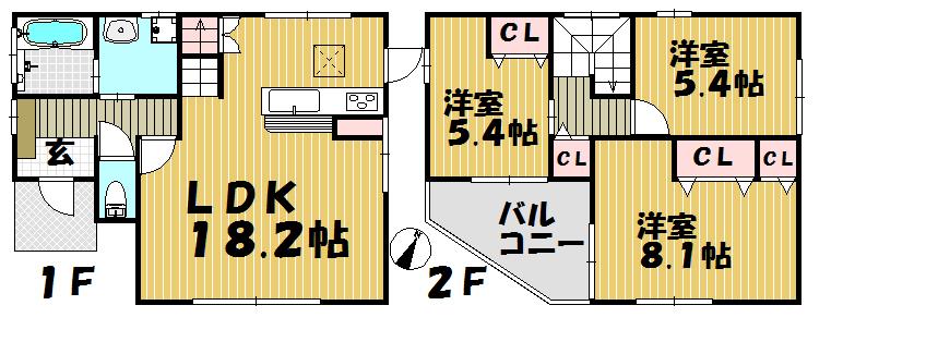 Floor plan. (Building 2), Price 28.8 million yen, 3LDK, Land area 145.15 sq m , Building area 86.53 sq m