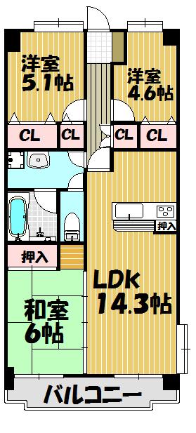 Floor plan. 3LDK, Price 17.6 million yen, Footprint 67.6 sq m , Balcony area 8.66 sq m
