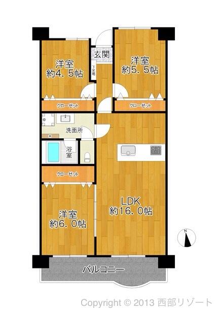 Floor plan. 3LDK, Price 16.3 million yen, Occupied area 69.15 sq m , Balcony area 9.5 sq m (10 May 2013) created