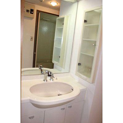 Wash basin, toilet. Wide mirror looks attractive!