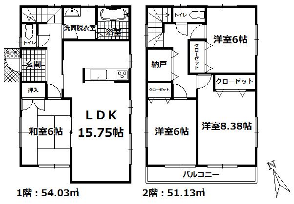 Floor plan. 28,980,000 yen, 4LDK, Land area 153.95 sq m , Building area 105.16 sq m 2 Building Floor