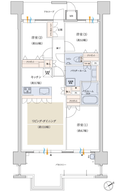 Floor: 3LDK, occupied area: 72.36 sq m, Price: 27,900,000 yen ~ 32.7 million yen