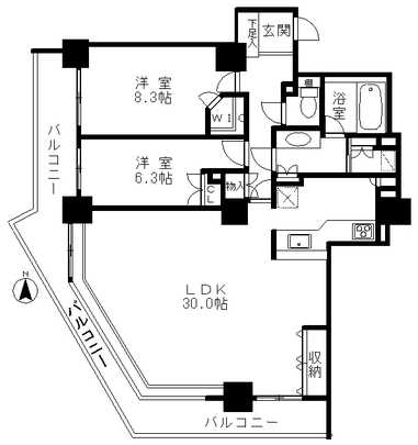 Floor plan. 2LDK, Price 29,800,000 yen, Footprint 98.3 sq m , Balcony area 23.51 sq m