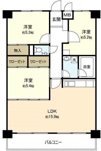 Floor plan. 3LDK, Price 11.8 million yen, Occupied area 71.28 sq m , Balcony area 8.64 sq m