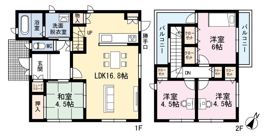Floor plan. 26.5 million yen, 4LDK, Land area 150.53 sq m , We are living and efficiently laid out floor plan of the building area 89.43 sq m about 16.8 Pledge