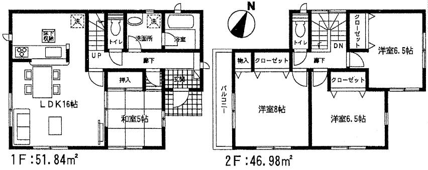 Floor plan. 28.8 million yen, 4LDK, Land area 175.81 sq m , Building area 98.82 sq m Floor