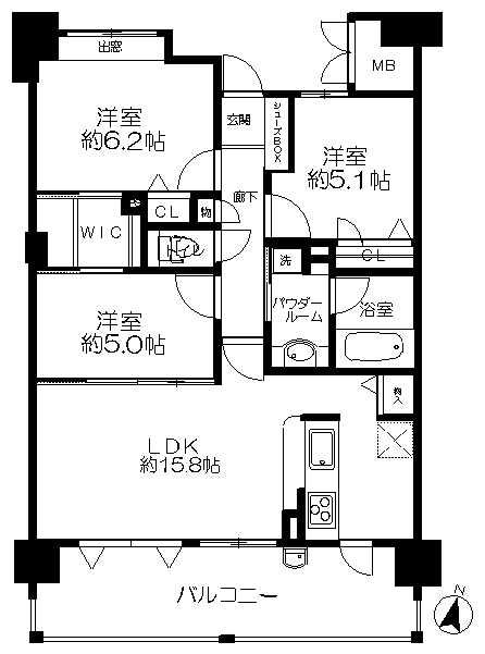 Floor plan. 3LDK, Price 26,800,000 yen, Occupied area 72.02 sq m , Balcony area 13.68 sq m