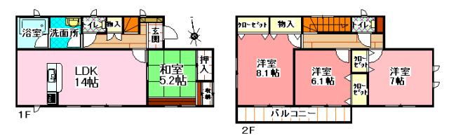 Floor plan. (1 Building), Price 36,800,000 yen, 4LDK, Land area 121.66 sq m , Building area 97.2 sq m