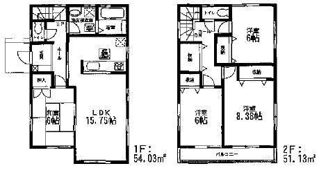 Floor plan. (Building 2), Price 28,980,000 yen, 4LDK, Land area 153.95 sq m , Building area 105.16 sq m