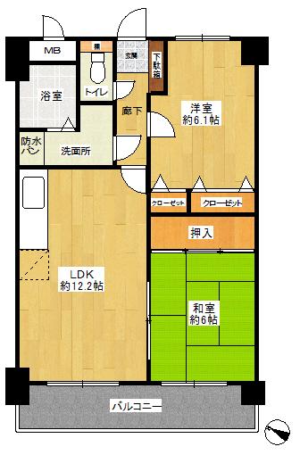 Floor plan. 2LDK, Price 13 million yen, Footprint 55.8 sq m , Balcony area 8.68 sq m Floor