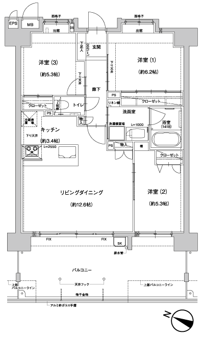 Floor: 3LDK, occupied area: 71.14 sq m, Price: 21,220,000 yen