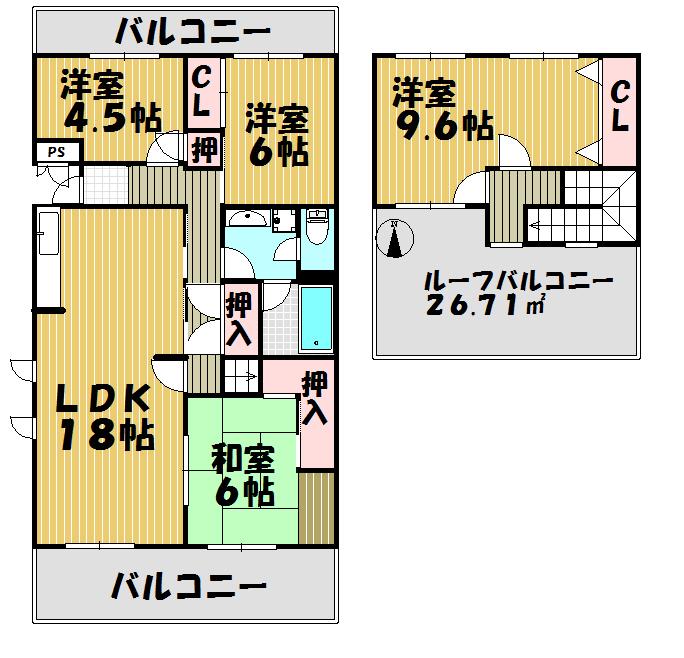 Floor plan. 4LDK, Price 11.8 million yen, Footprint 106.36 sq m , Balcony area 18.76 sq m