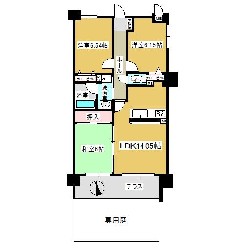 Floor plan. 3LDK, Price 18.5 million yen, Footprint 70.9 sq m , Balcony area 8.82 sq m southeast angle room Private garden!