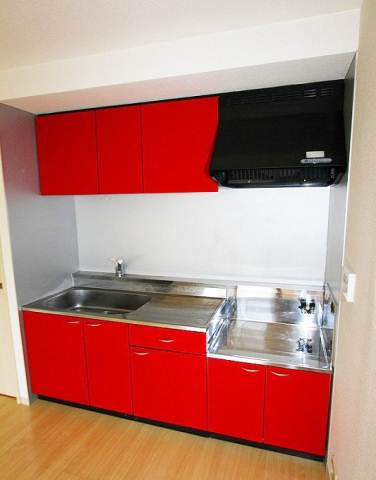 Kitchen. Impressive red kitchen! (Reference photograph)