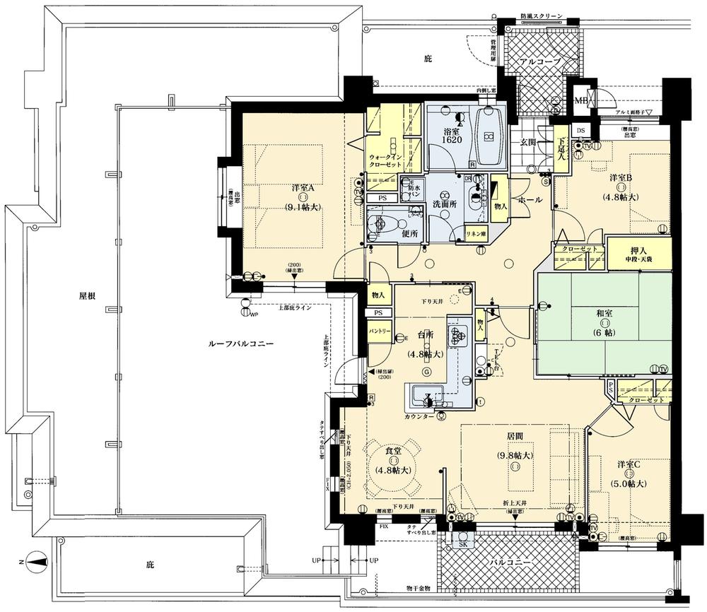 Floor plan. 4LDK, Price 25.6 million yen, Footprint 101.36 sq m , Balcony area 14.4 sq m