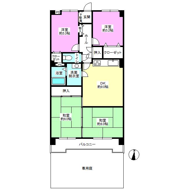 Floor plan. 4DK, Price 11.5 million yen, Occupied area 70.98 sq m , Private garden balcony area 9.07 sq m detached sense!