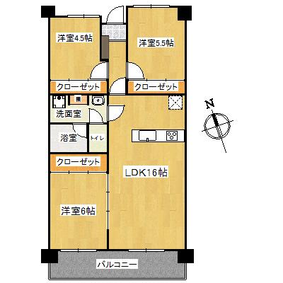 Floor plan. 3LDK, Price 16.3 million yen, Occupied area 69.15 sq m , Balcony area 9.5 sq m