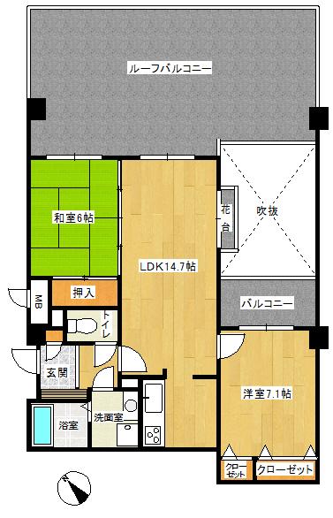 Floor plan. 2LDK, Price 12 million yen, Occupied area 61.21 sq m , Balcony area 4.05 sq m