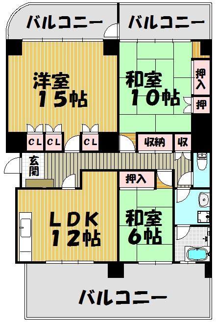 Floor plan. 3LDK, Price 10 million yen, Footprint 113.17 sq m , Balcony area 27.9 sq m