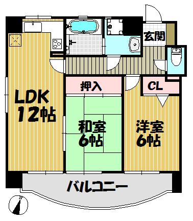 Floor plan. 2LDK, Price 9.9 million yen, Occupied area 62.61 sq m , Balcony area 10.66 sq m