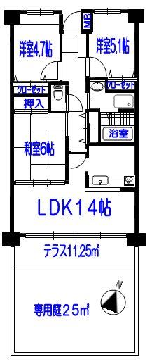 Floor plan. 3LDK, Price 18,700,000 yen, It comes with proprietary area 68.89 sq m terrace and a 25 square meters large garden