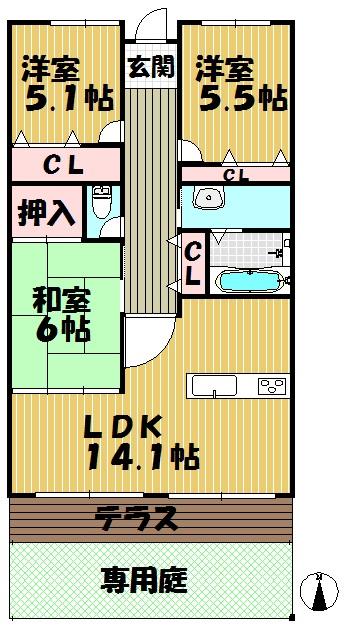 Floor plan. 3LDK, Price 18,700,000 yen, Occupied area 69.81 sq m