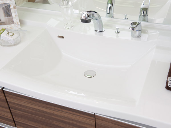 Bathing-wash room.  [Stylish wash bowl] Stylish bowl-integrated basin bowl made of artificial marble. There is no seam to bowl and counter, Easy to clean. (Same specifications)