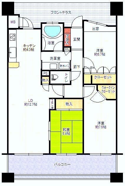 Floor plan. 3LDK, Price 26,800,000 yen, Occupied area 78.63 sq m , 3LDK of balcony area 16.2 sq m south 3 rooms