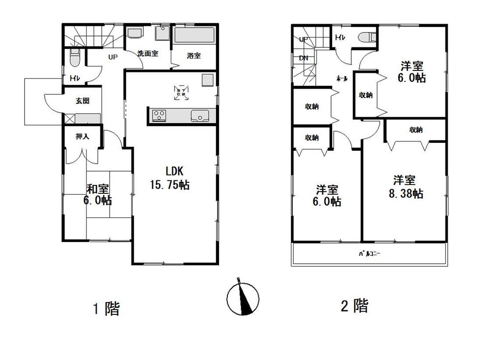 Floor plan. (Building 2), Price 28,980,000 yen, 4LDK, Land area 153.95 sq m , Building area 105.16 sq m