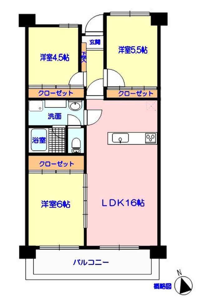 Floor plan. 3LDK, Price 16.3 million yen, Occupied area 69.15 sq m , Balcony area 9.5 sq m interior renovated, 3LDK type