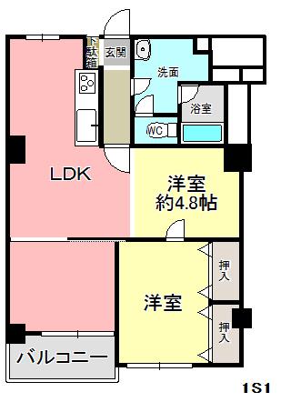 Floor plan. 2LDK, Price 7.3 million yen, Occupied area 54.51 sq m , Balcony area 1 sq m 2013 08 May, Renovation completed