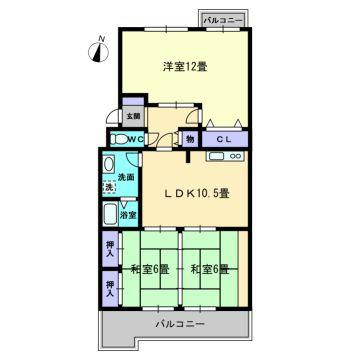 Floor plan. 3LDK, Price 6.5 million yen, Occupied area 76.56 sq m , Is a floor plan of the balcony area 13.55 sq m 3LDK