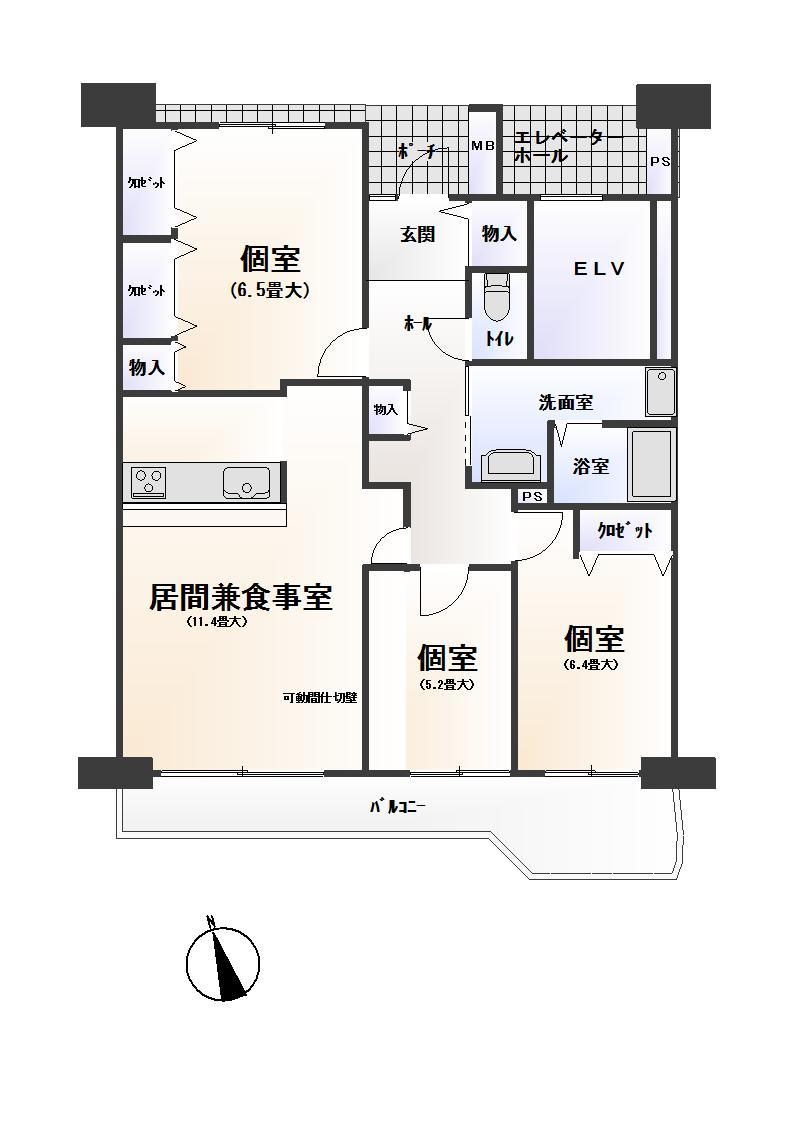Floor plan. 3LDK, Price 19.5 million yen, Occupied area 84.78 sq m , Balcony area 15 sq m